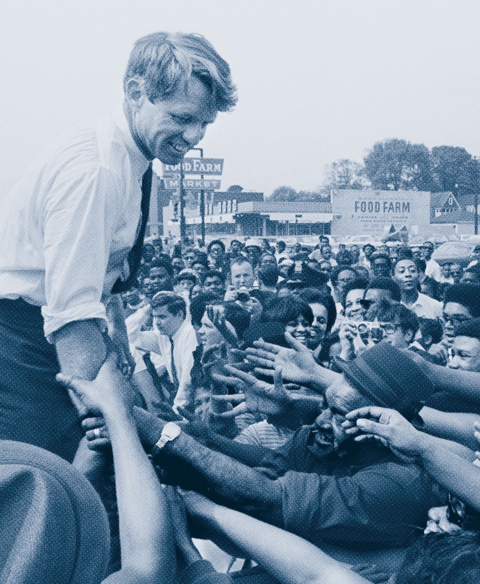 A photo of Robert F. Kennedy campaigning in Detroit in mid-May 1968.