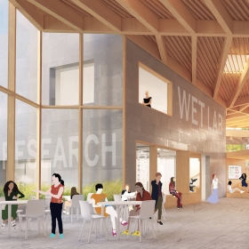 An architectural rendering of the T.T. and W.F. Chao Foundation Innovation Hub