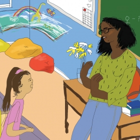 Illustration of Zoe teaching students
