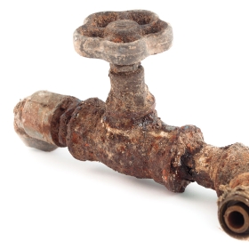 A photo shows a section of corroded metal piping