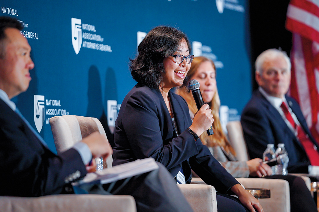 Linda Charmaraman, senior research scientist and director of the Youth, Media & Wellbeing Research Lab, speaks to the National Association of Attorneys General.