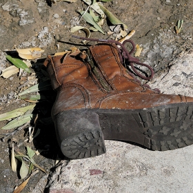An abandoned boot on the Las Vegas Strip after the October 2017 shooting.