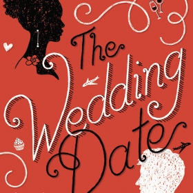 An image of the cover of The Wedding Date shows an African-American female head and a white male head in silhouette.