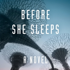 The cover of the novel Before She Sleeps by Bina Shah '94 depicts several futuristic tree-like structures topped with wire.