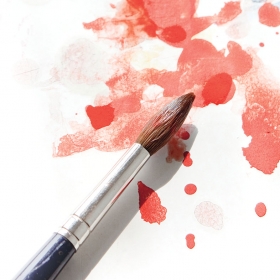 A photo of a watercolor paintbrush evokes a “Wellesleyscapes” paint party.