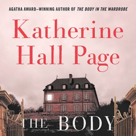 The cover of Katherine Hall Page's The Body in the Casket depicts an imposing, mysterious mansion beyond an open, ornate metal gate.