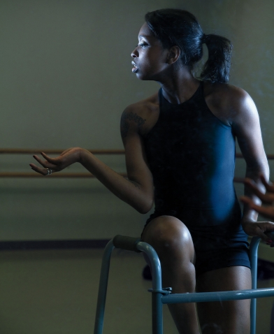 Ellice Patterson ’16 dances in a studio with the aid of a walker.