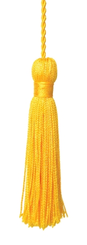 A photograph of a yellow tassel from a graduation cap