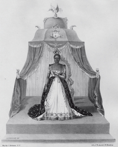 An 1852 lithograph depicts the Black Empress of Haiti in her coronation robes. 