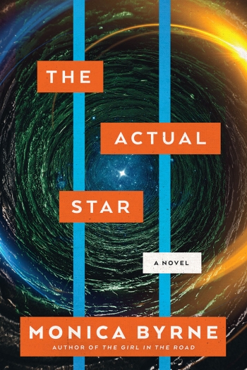 The cover of The Actual Star depicts a bright star in the center of a whirling cloud of light.