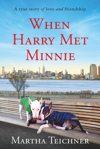 The cover of When Harry Met Minnie is a photo of two bull terriers together on a bench in New York City.