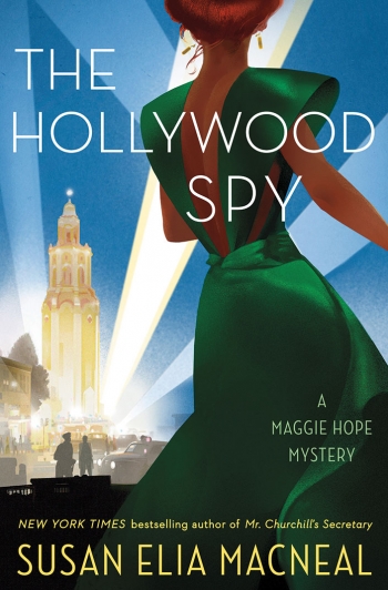 The cover of "The Hollywood Spy" is a painting of a woman in a 1940s' evening gown, looking toward LA at night.