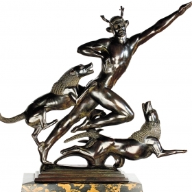 Actaeon, 1924, Paul Manship, Bronze on marble period base, 25 5/8 in. x 31 3/4 in. by 7 7/8 in., Gift of Mary White ’79