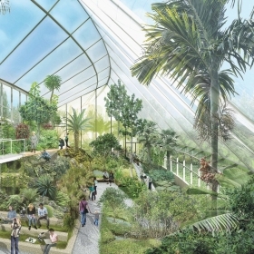 Architectural rendering of the inside of the Global Flora greenhouse.