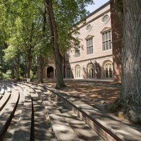 A photo of the amphitheater behind Diana Chapman Walsh '66 Alumnae Hall