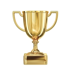 Photograph of a large gold trophy