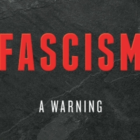 An image shows the type-only cover of Fascism: A Warning by Madeleine Korbel Albright '59.