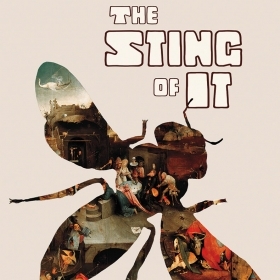 The cover of The Sting of It by A.J. Odasso '05 depicts a wasp's body, with images from a Breughel painting within the outline.