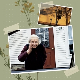 The author's grandmother stands outside her house in Vermont.
