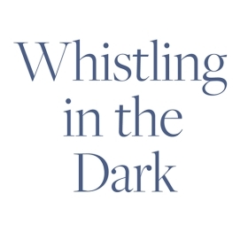 A small image of typewriter appears on a white cover displaying the title "Whistling in the Dark: Personal Essays."