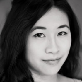 A black-and-white photo portrait shows Wendy Chen '14 in a tight close-up.